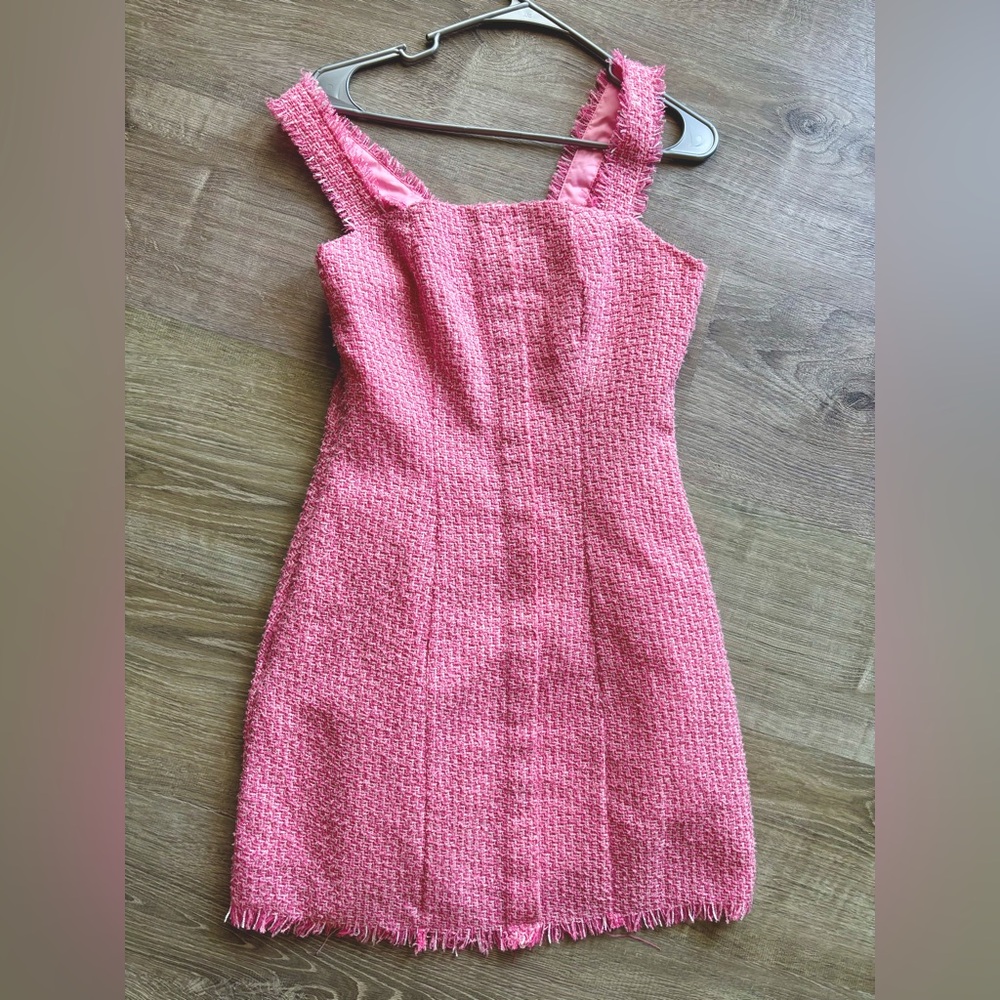 Barbie style sexy pink tweed dress